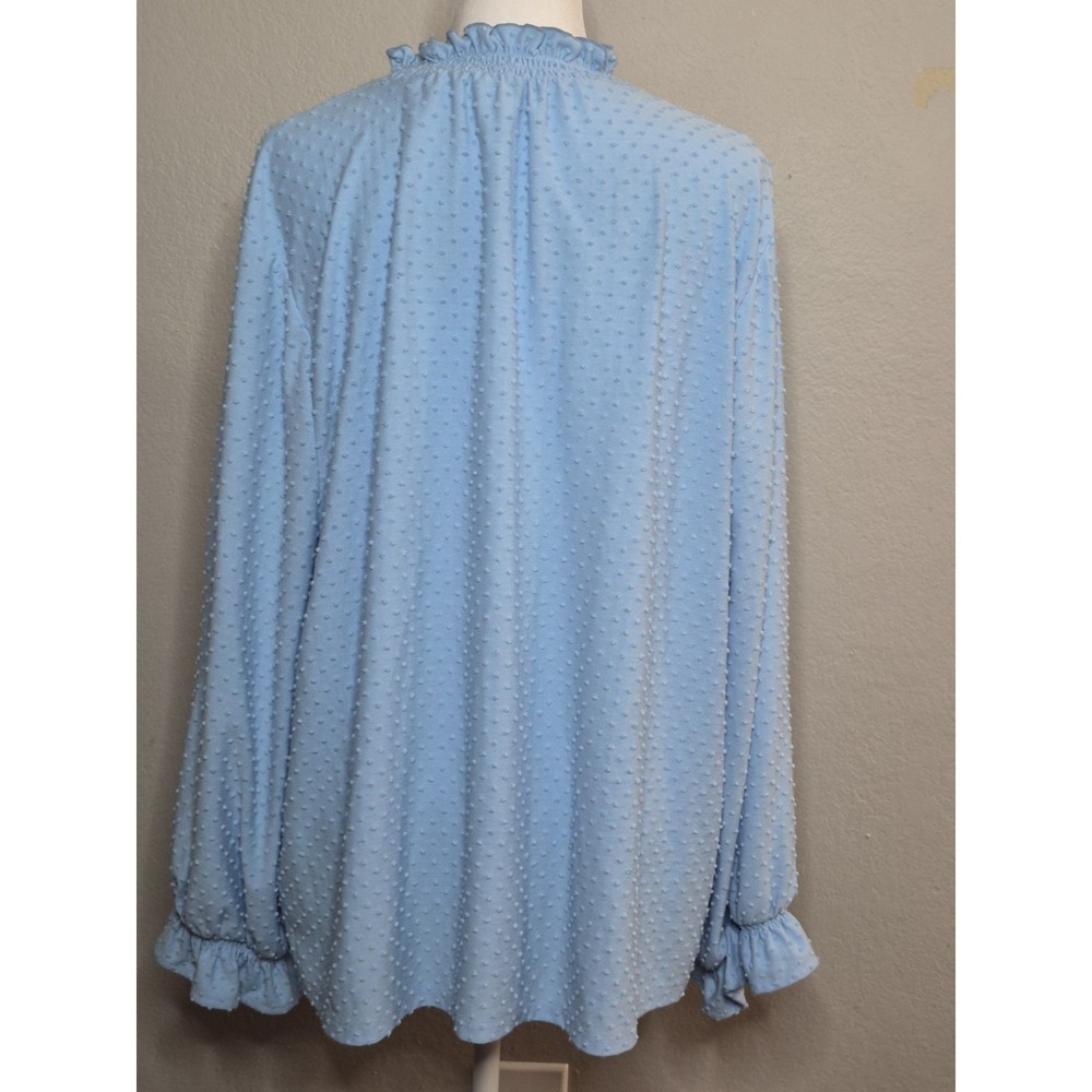 J.Crew XXL Light Blue Swiss Dot Mock Neck Blouse Long Sleeve Textured Top Career - Picture 5 of 7